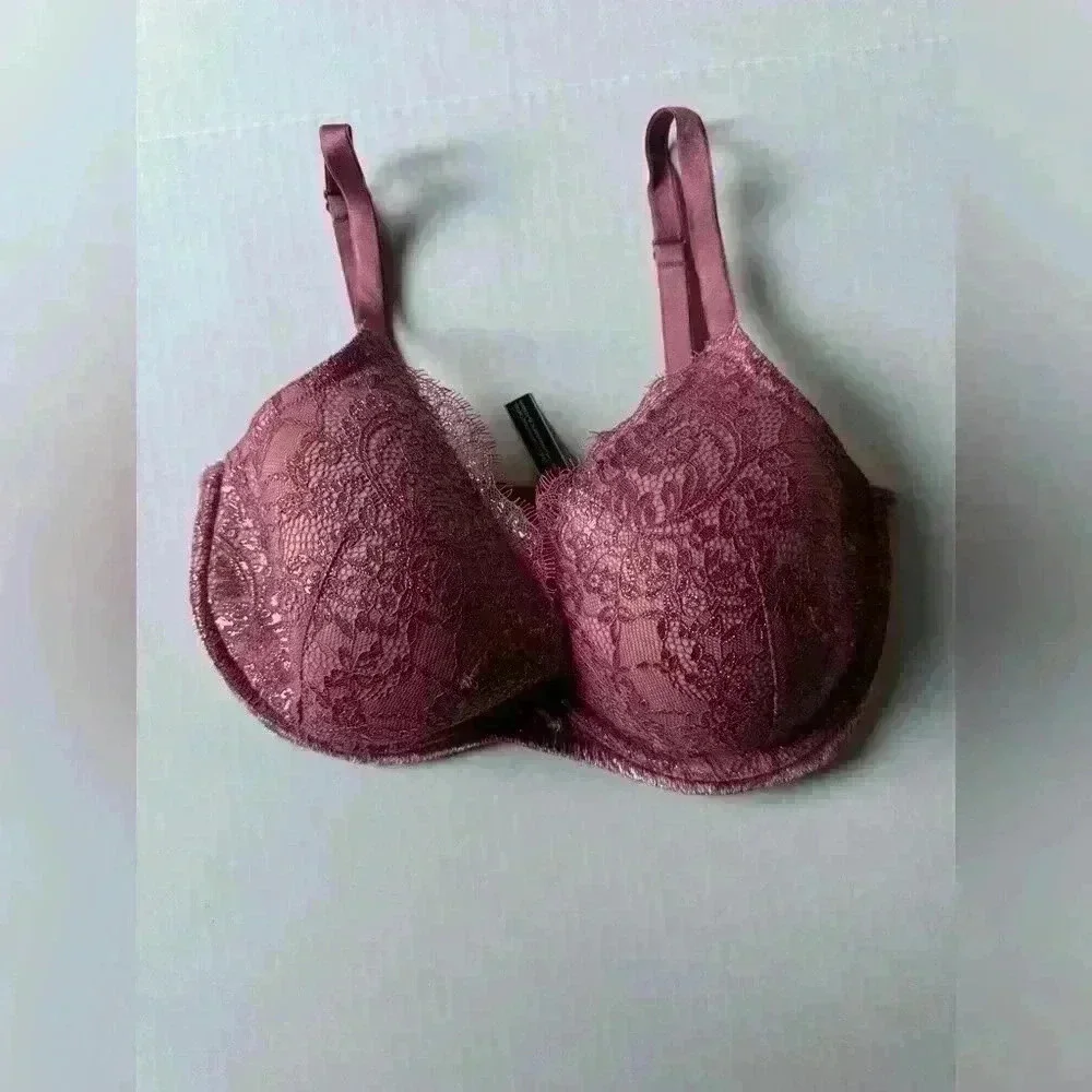 Victoria's Secret Women’s Plunge Dusty Rose Gold‎ Metallic Pink Bra Size 34 DD
